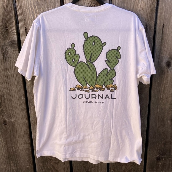 Men's Banks Journal T-Shirt White Spell-Out Cactus M Organic Cotton Crew Desert - Picture 1 of 14